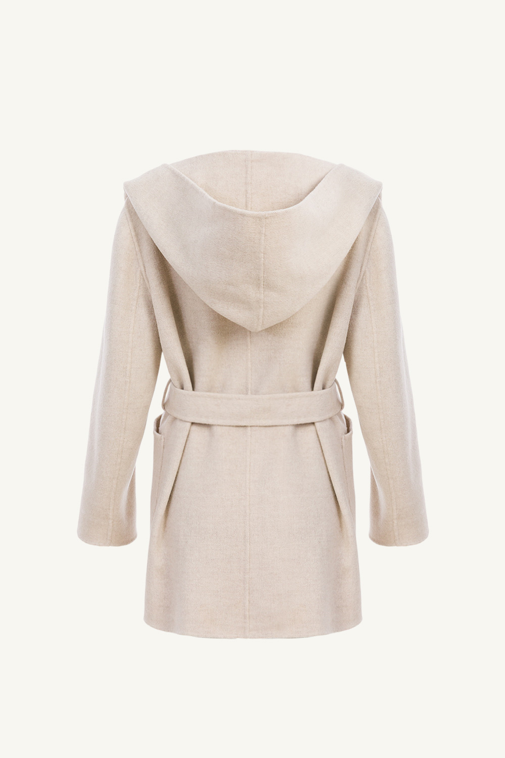 back 100%Cashmere連帽綁帶短大衣