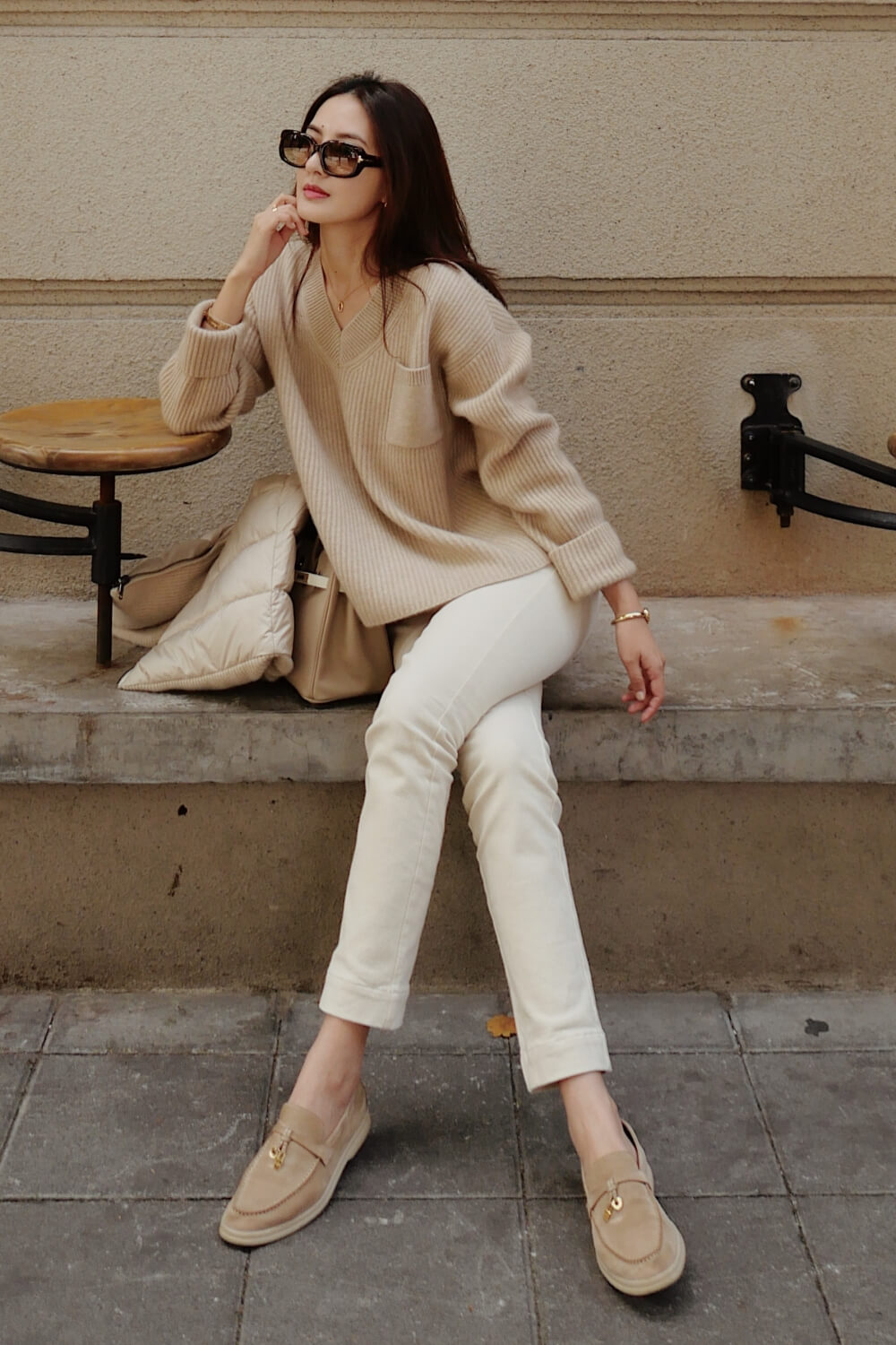 back 100% cashmere V領羊絨上衣