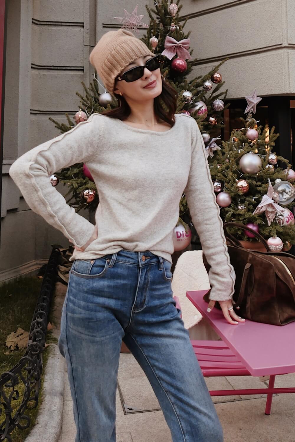 back 船型領針織上衣